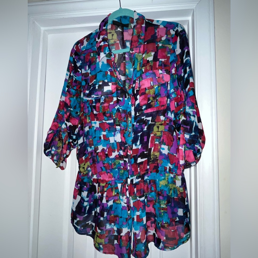 LIKE NEW Lane Bryant Multicolored Sheer Shirt - Size 16